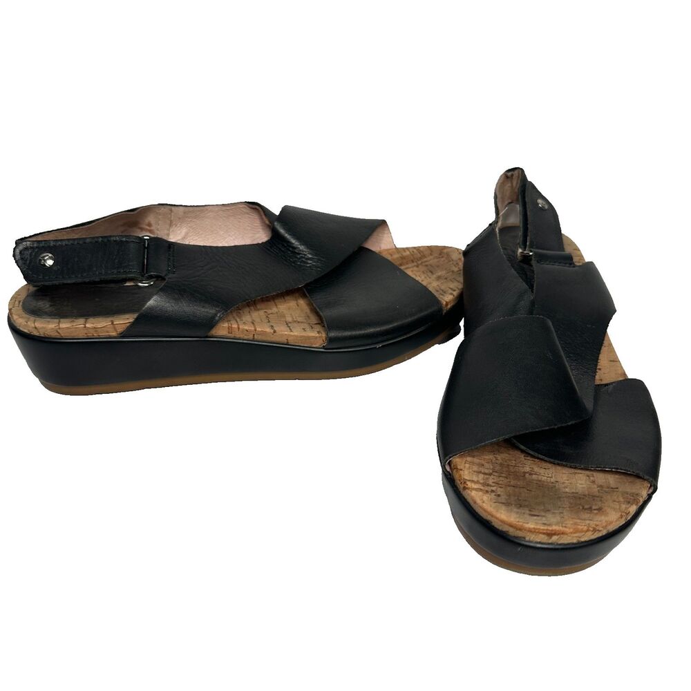 Pikolinos Black Leather Slingback Sandals Cork Footbed Comfort EU 40 US 9